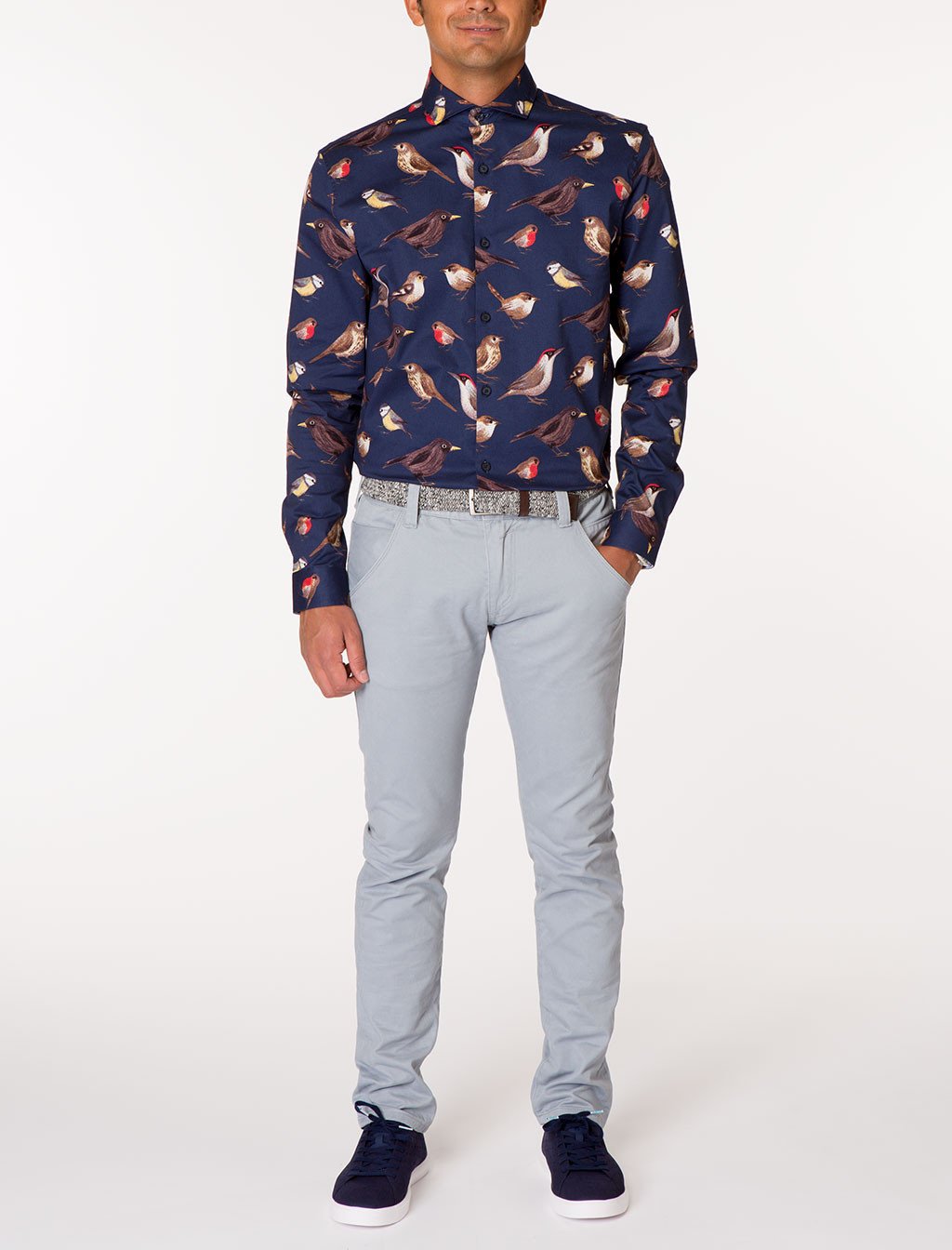 WALT Bird Print Long Sleeve Woven Shirt